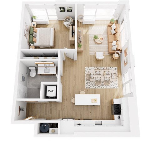 Floor plan for 1 bed, 1 bath, 860 sqft